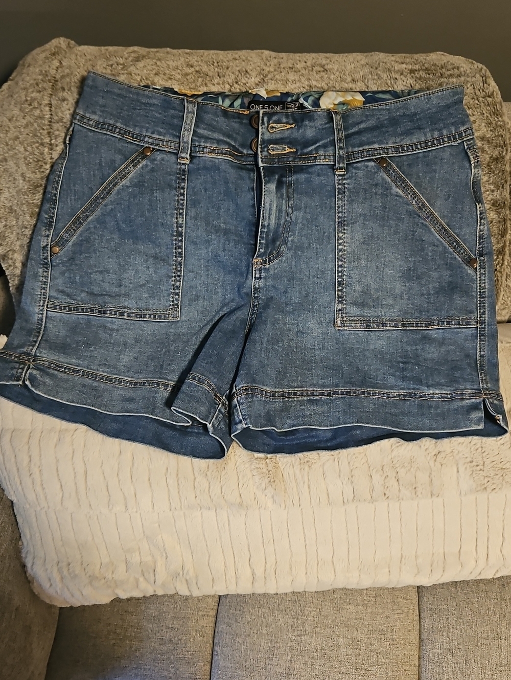one 5 one Washed Blue High-Rise Denim Shorts